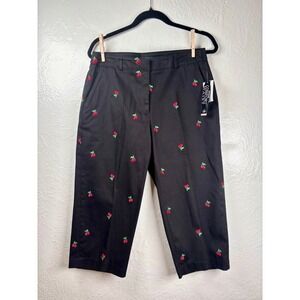 NWT Briggs‎ New York Black Capri Pants Cherry 10P Pin-up Retro Rockabilly Fruit